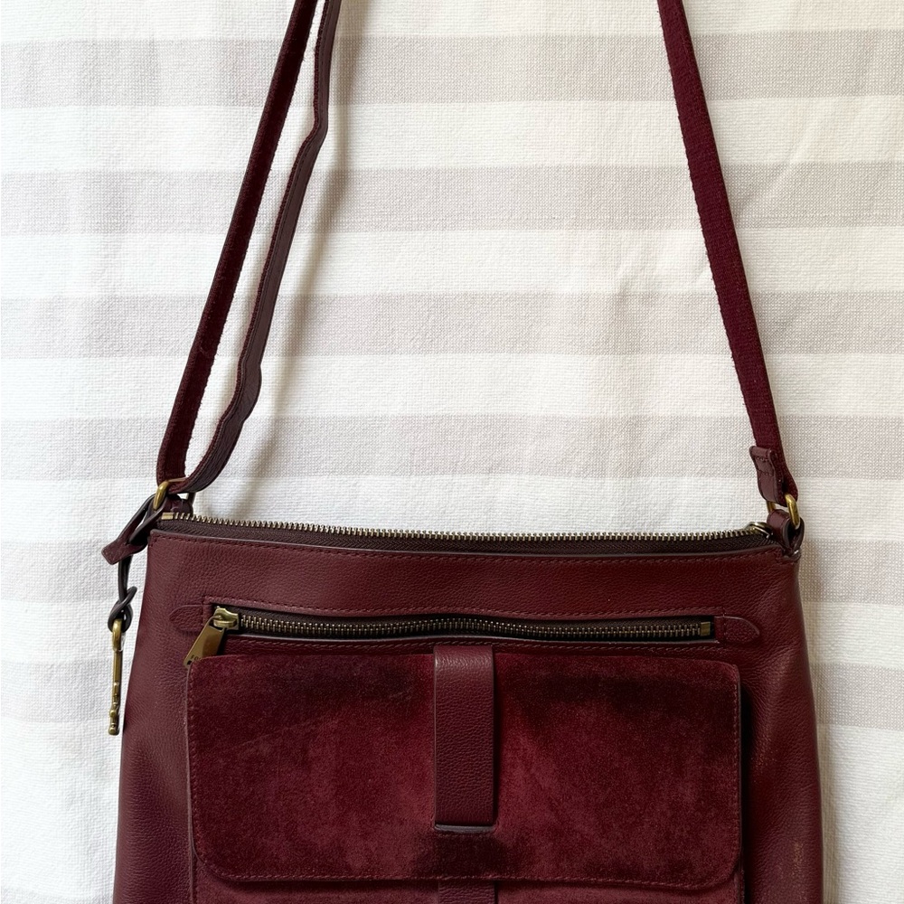 Fossil Pebbled Leather and Suede Kinley Style Crossbody